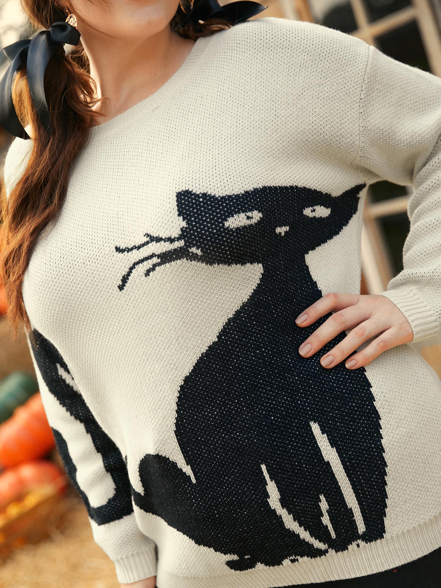 Mystic Cat Knit Crew Neck Pullover