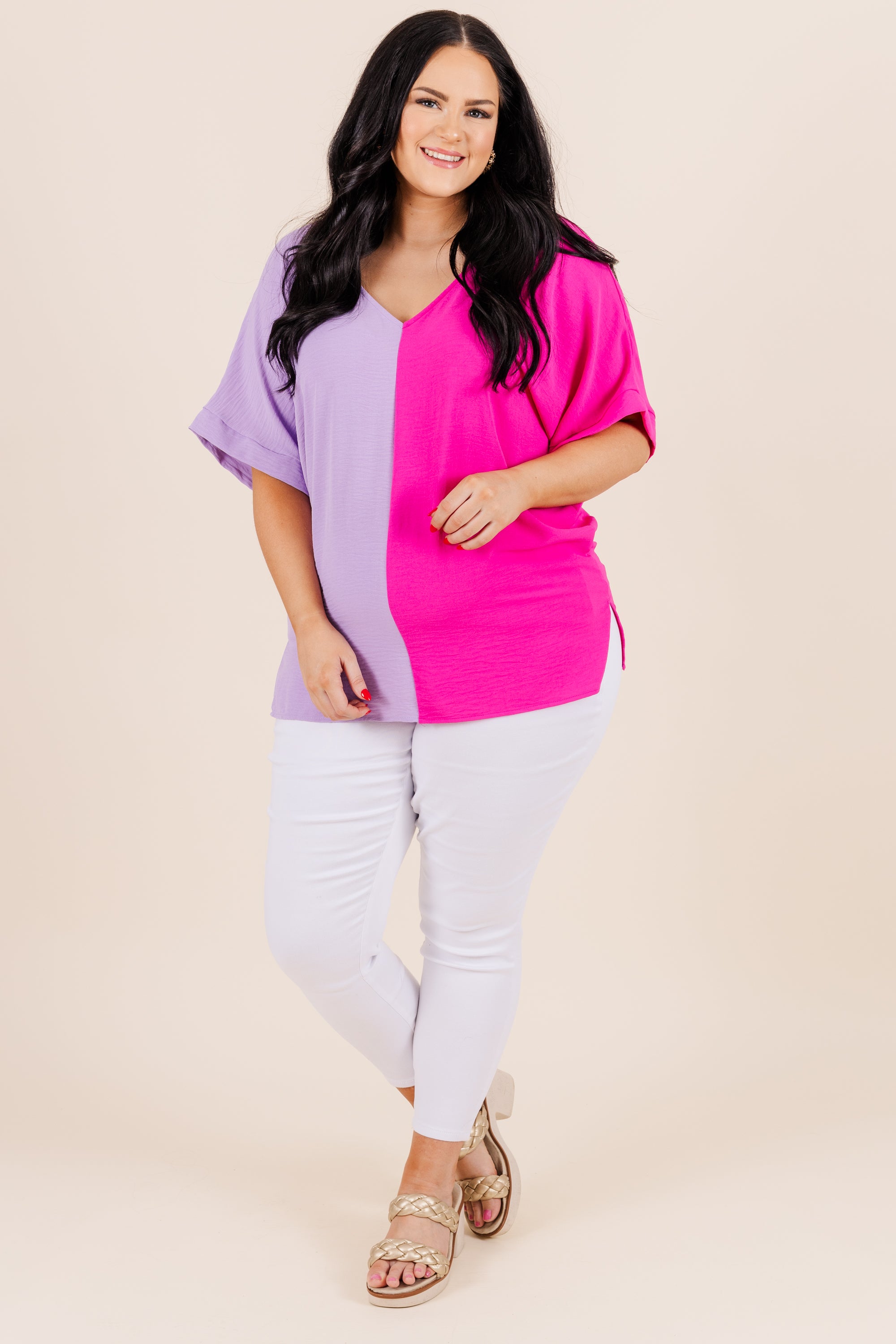 Double Dose of Color Top. Lilac/Hot Pink