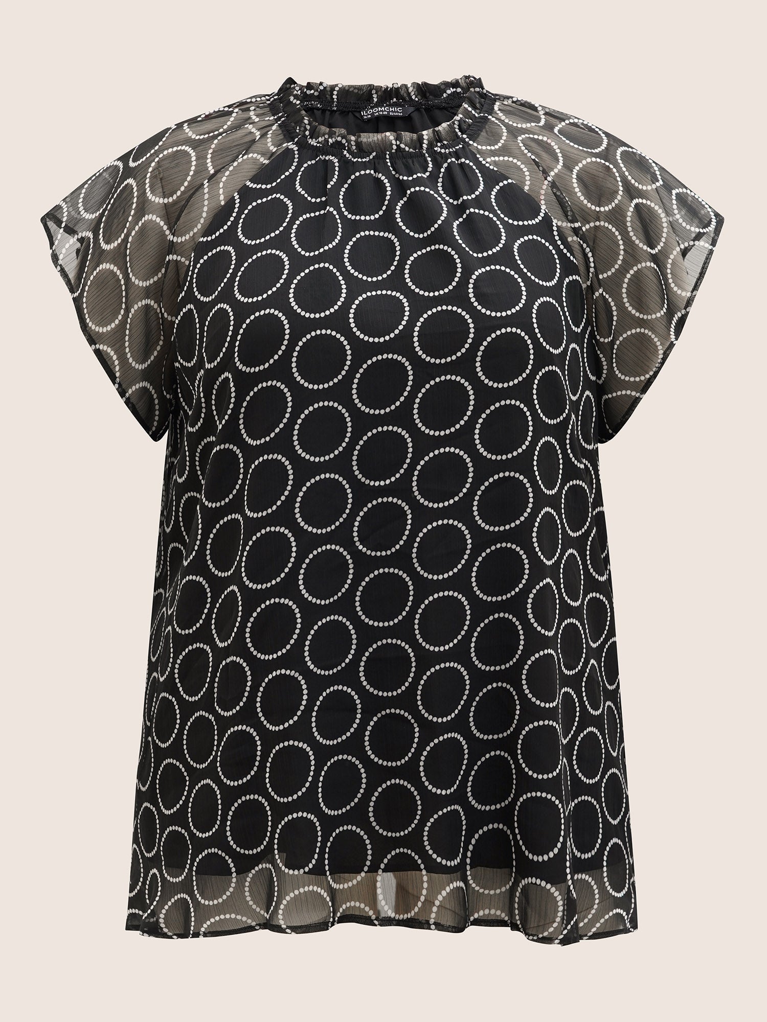 Polka Dot Mock Neck Mesh Patchwork Blouse