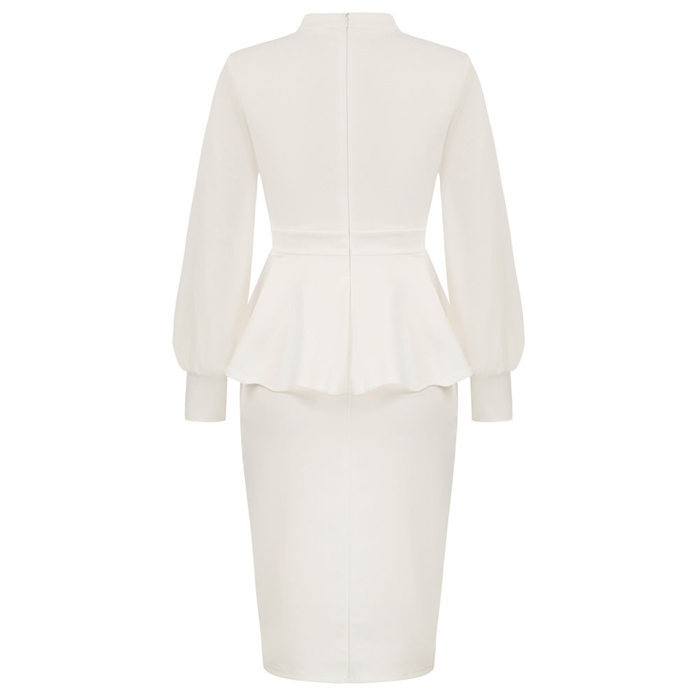 Seckill Offer⌛Vintage Peplum Long Lantern Sleeve High Neck Bodycon Dress