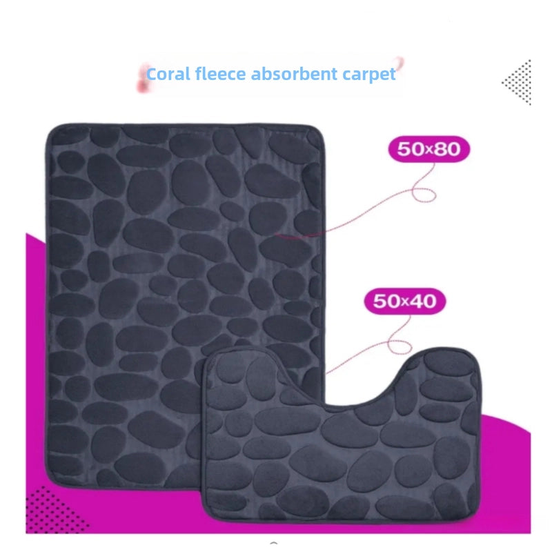 Pebble Pattern Toilet Three-piece Bathroom Absorbent Floor Mat Quick-drying Toilet Coral Velvet Floor Mat Toilet Non-slip Mat