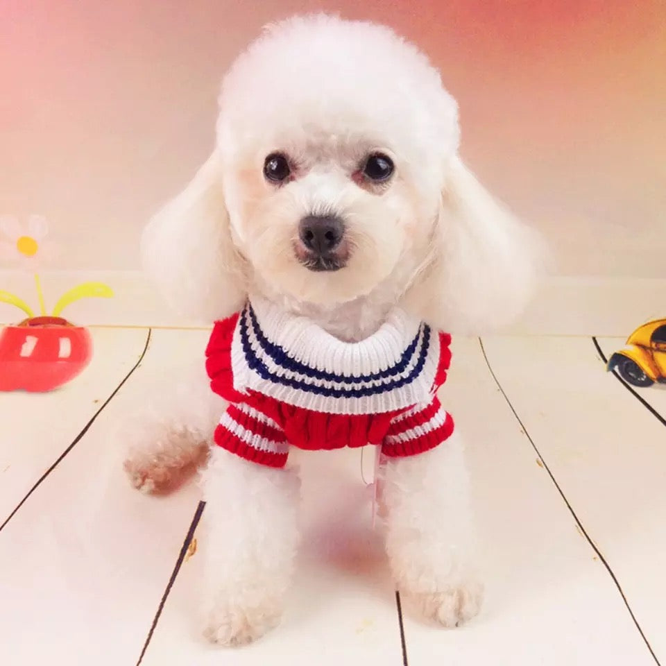 Striped Bowknot Knited Cat Dog Sweater