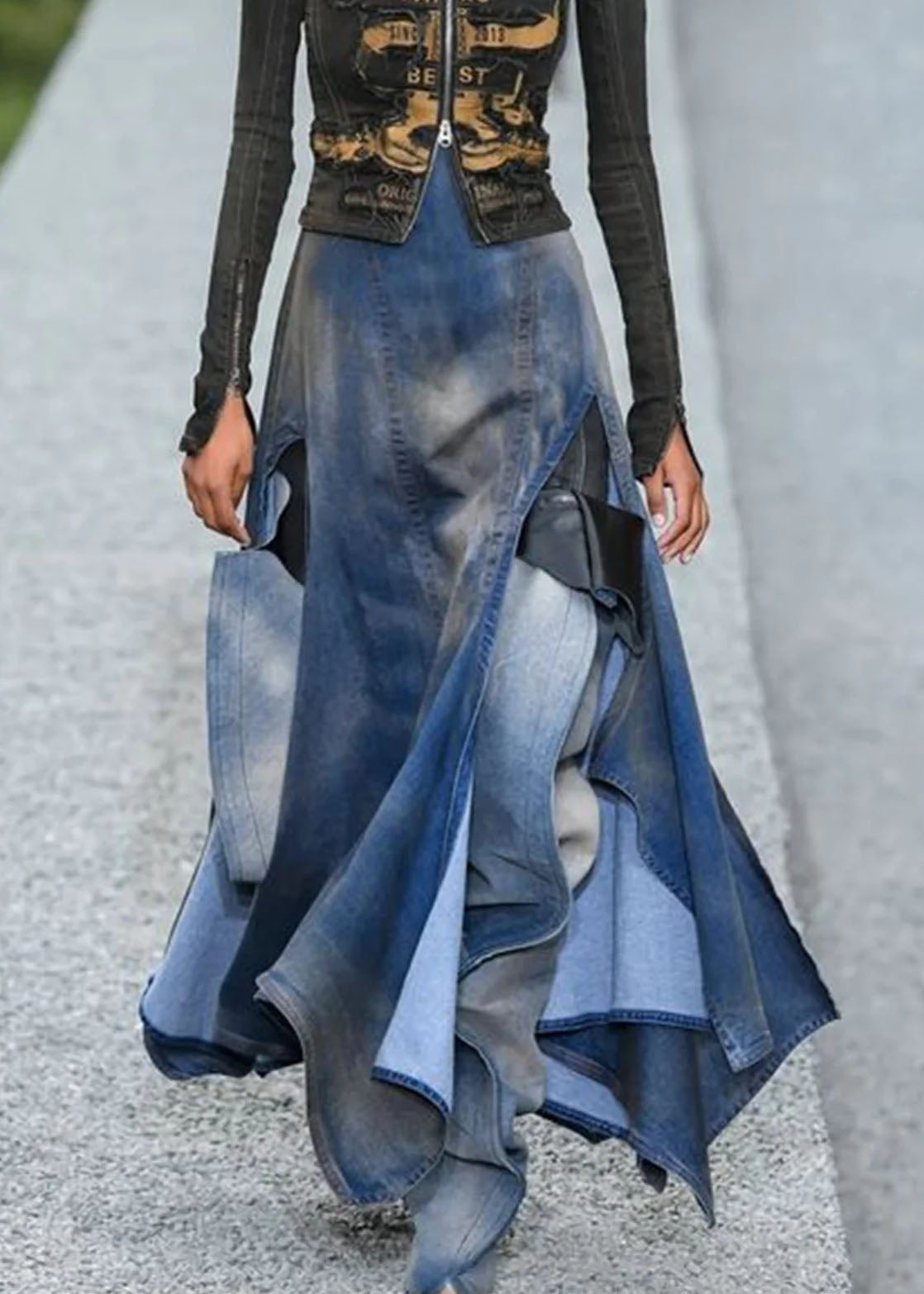 Blue Asymmetrical Patchwork Denim Skirts Summer