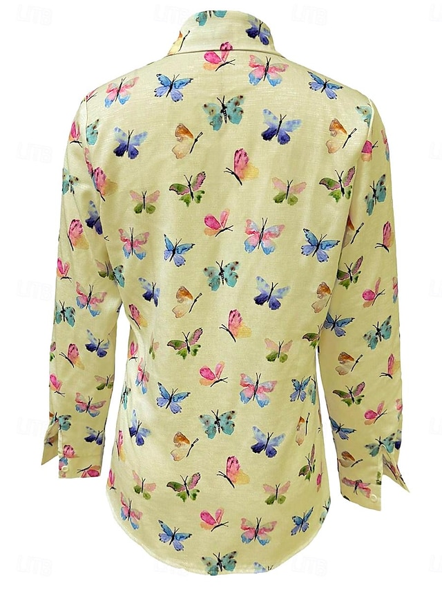 Women's Shirt Blouse Butterfly Print Daily Elegant Stylish Long Sleeve Shirt Collar White Spring Fall