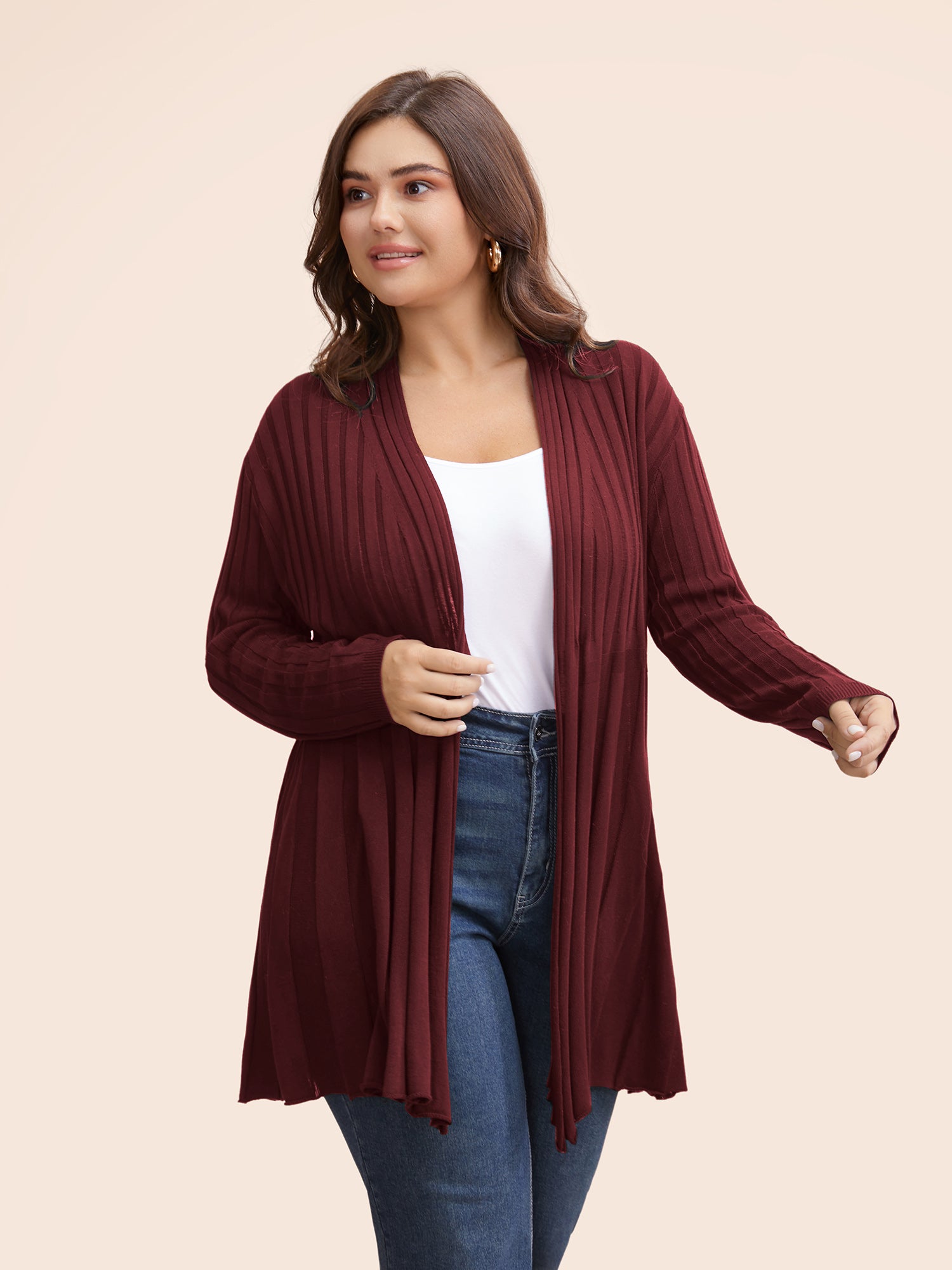 Plain Textured Kimono Collar Cardigan