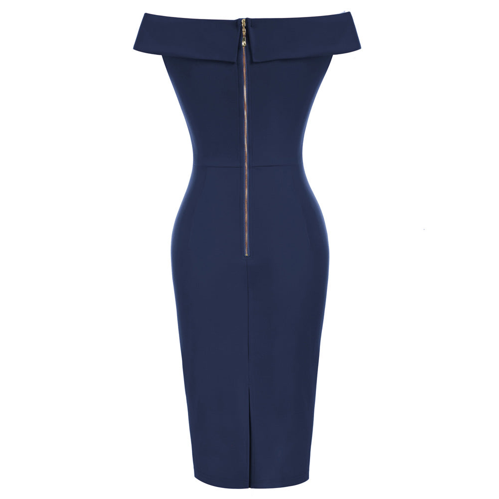 Vintage Off Shoulder V Neck Bodycon Pencil Dress Short Sleeve Homecoming Bodycon Dress Work Cocktail