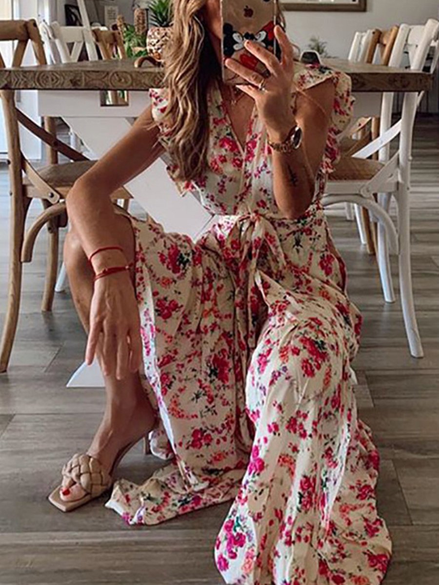 Floral Lotus Sleeve Dress