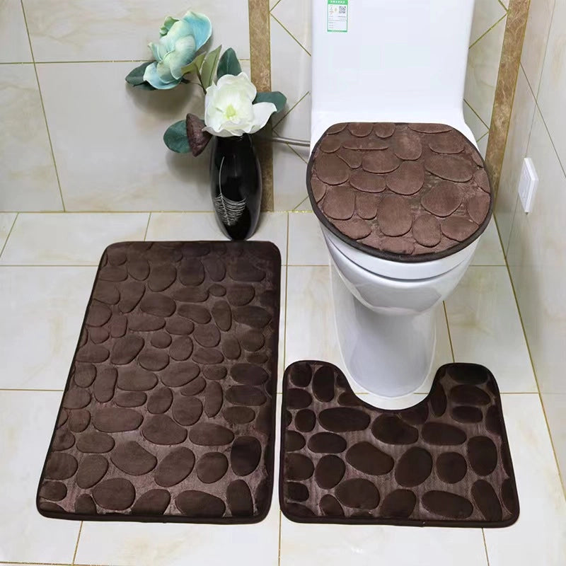 Pebble Pattern Toilet Three-piece Bathroom Absorbent Floor Mat Quick-drying Toilet Coral Velvet Floor Mat Toilet Non-slip Mat