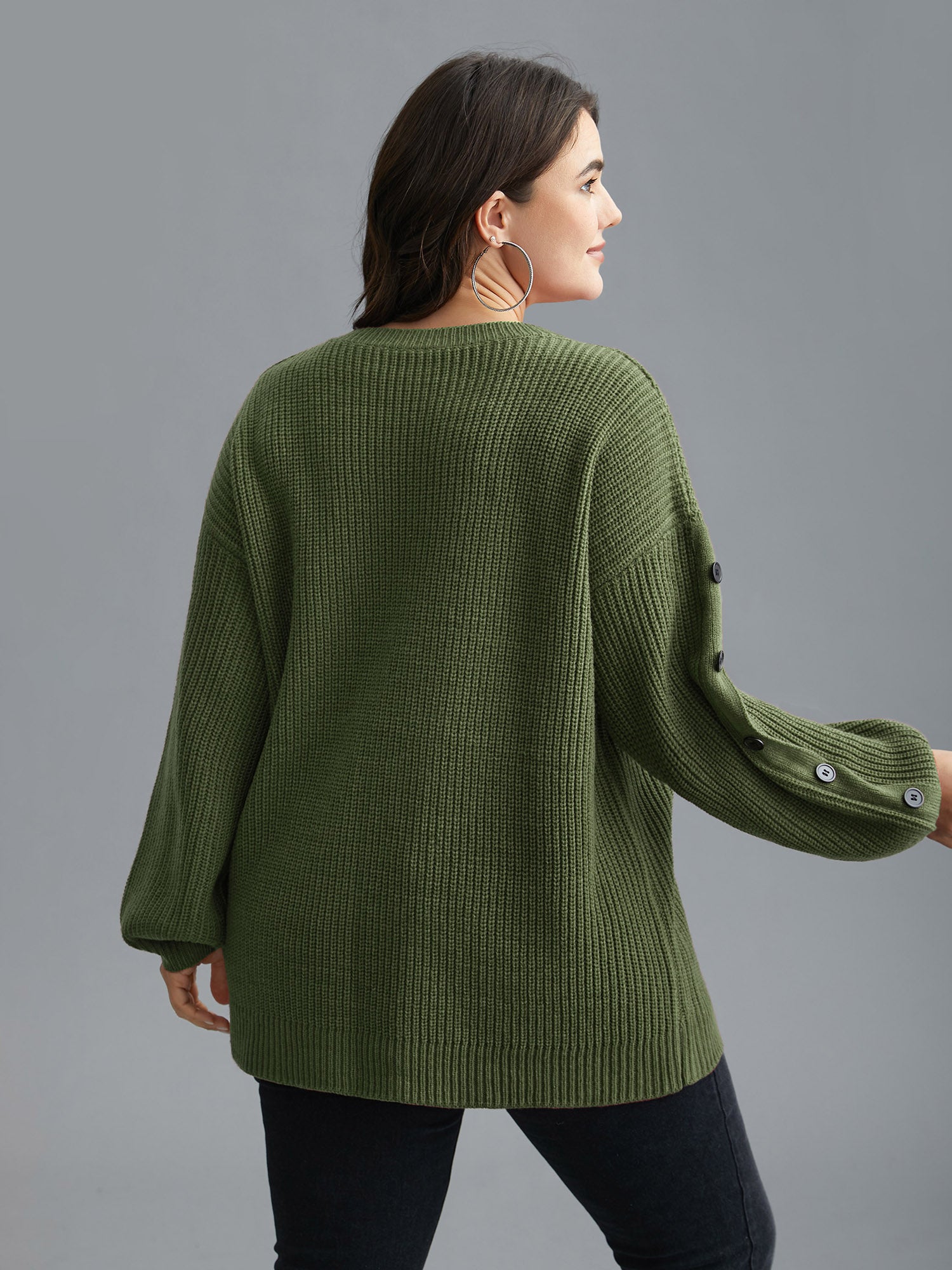 Textured Drop Shoulder Button Detailing Pullover