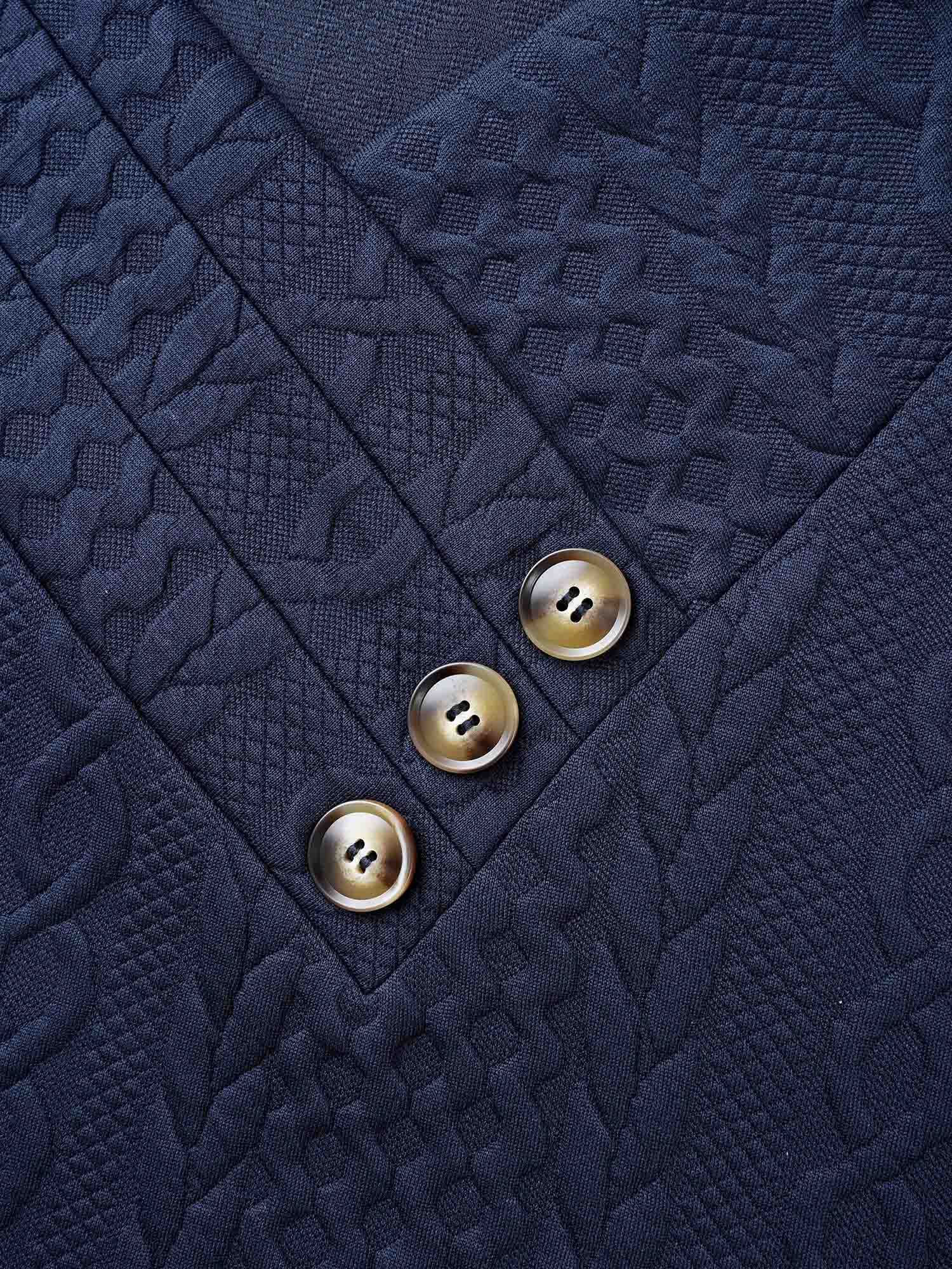 Overlap Collar Textured Button Detail Sweatshirt