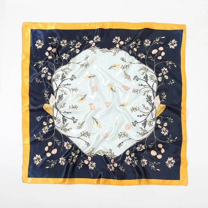 Women's Basic Lady Minimalist Flower Satin Printing Silk Scarf