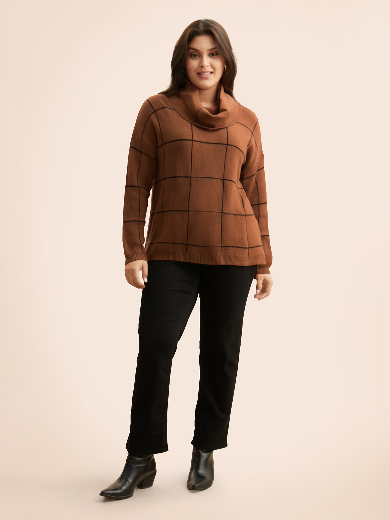 Supersoft Essentials Turtleneck Plaid Drop Shoulder Pullover