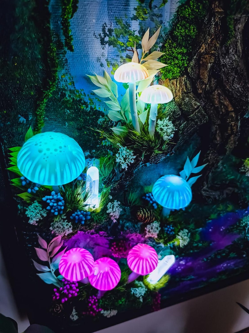 3D LED Mushroom Painting: Wireless Rechargeable Fantasy Art Lamp