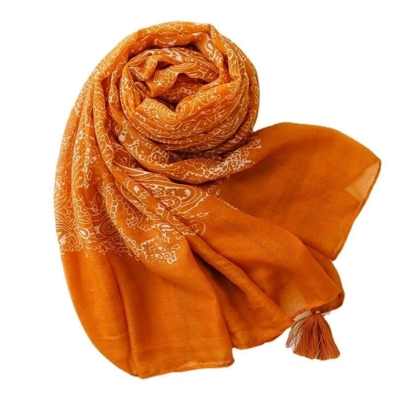 Simple Fashion Scarf Ladies Orange Cashew Flower Tassel Scarf Shawl