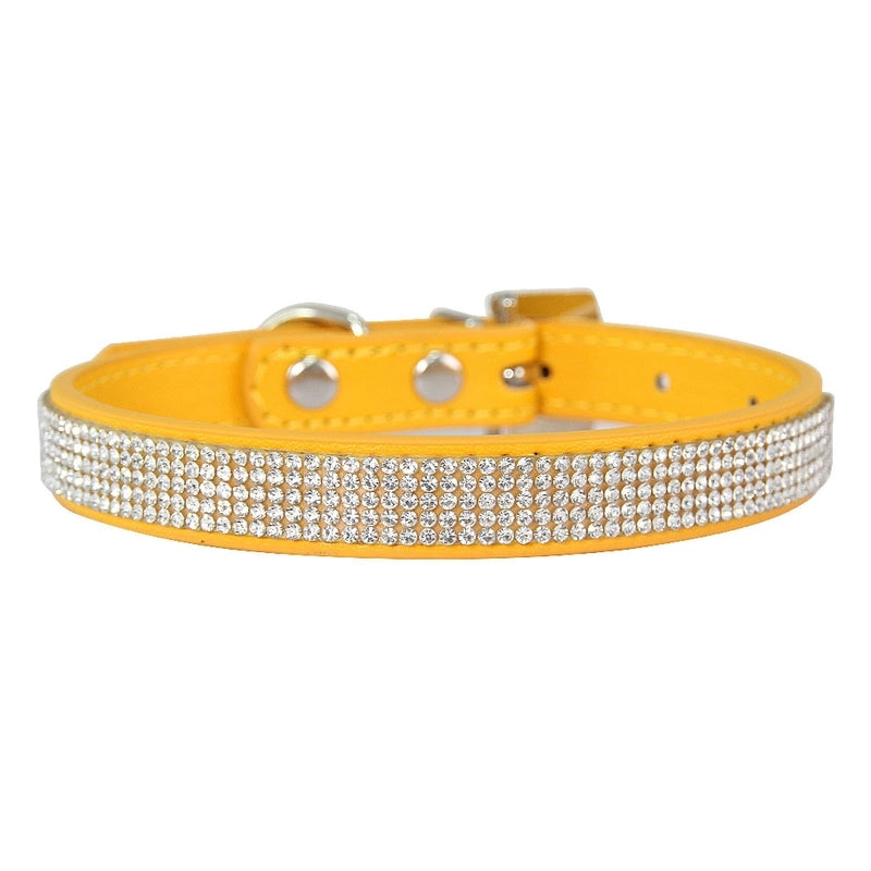 Fashion Solid Color Pu Inlaid Rhinestone Pet Dog Collar