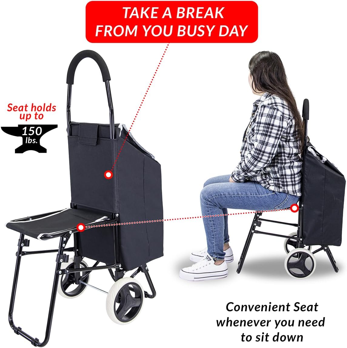Trolley Dolly Sport with Chair – Foldable Grocery Cart on Wheels