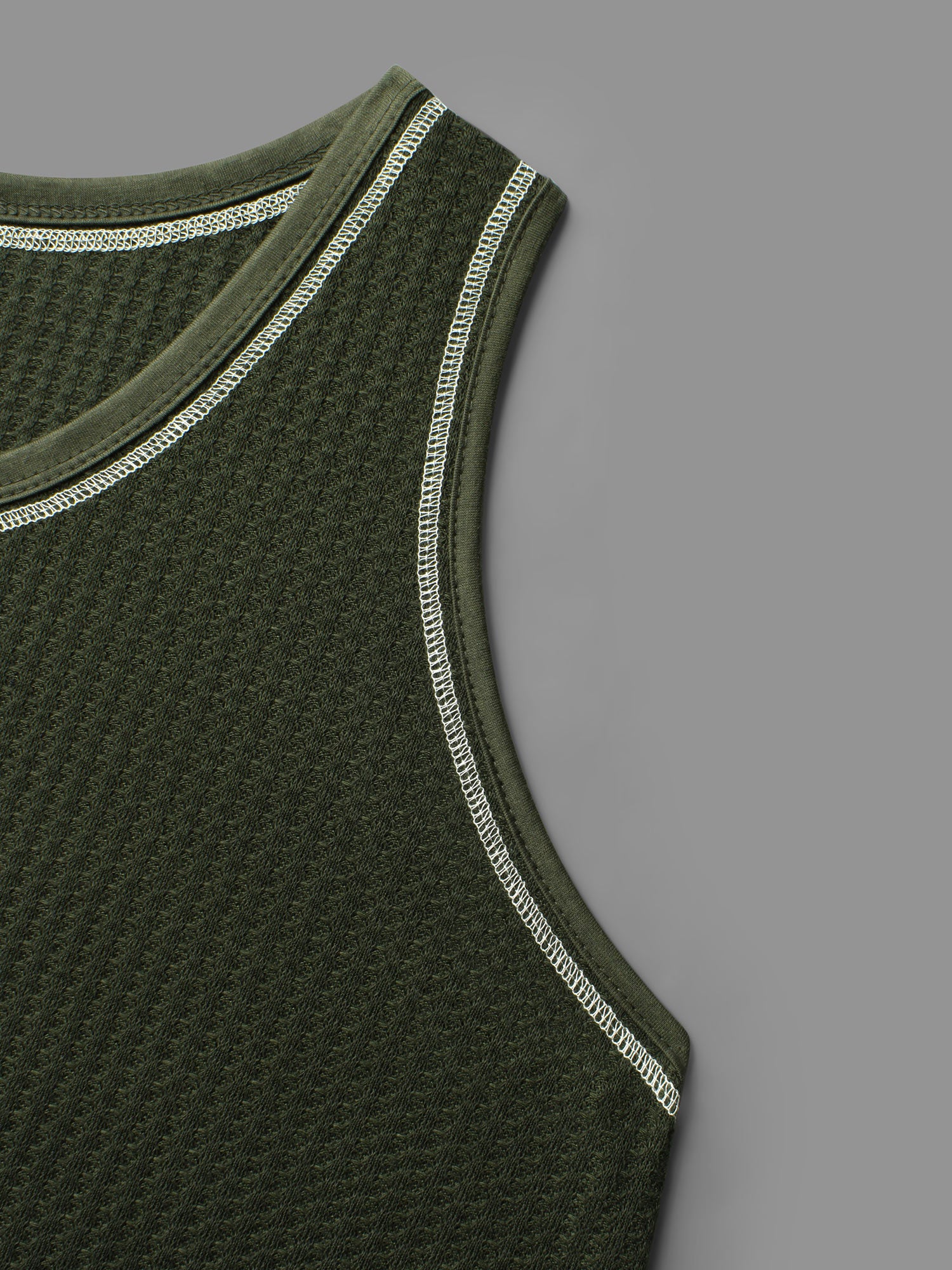 Waffle Knit Patchwork Topstitching Tank Top