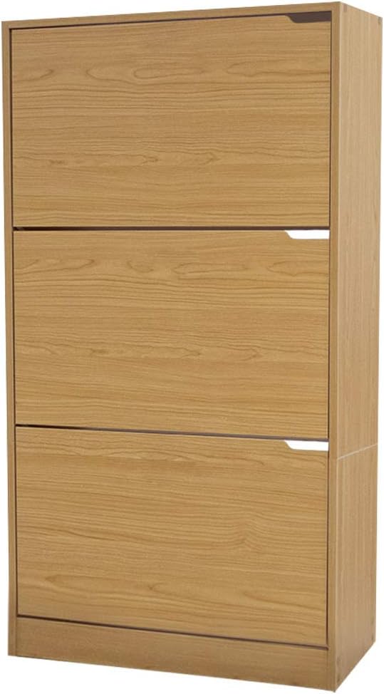 Wood Shoe Cabinet with 3 Doors, Shoe Cabinets, Retractable Handles, Double Depth, 63 x 24 x 115 cm