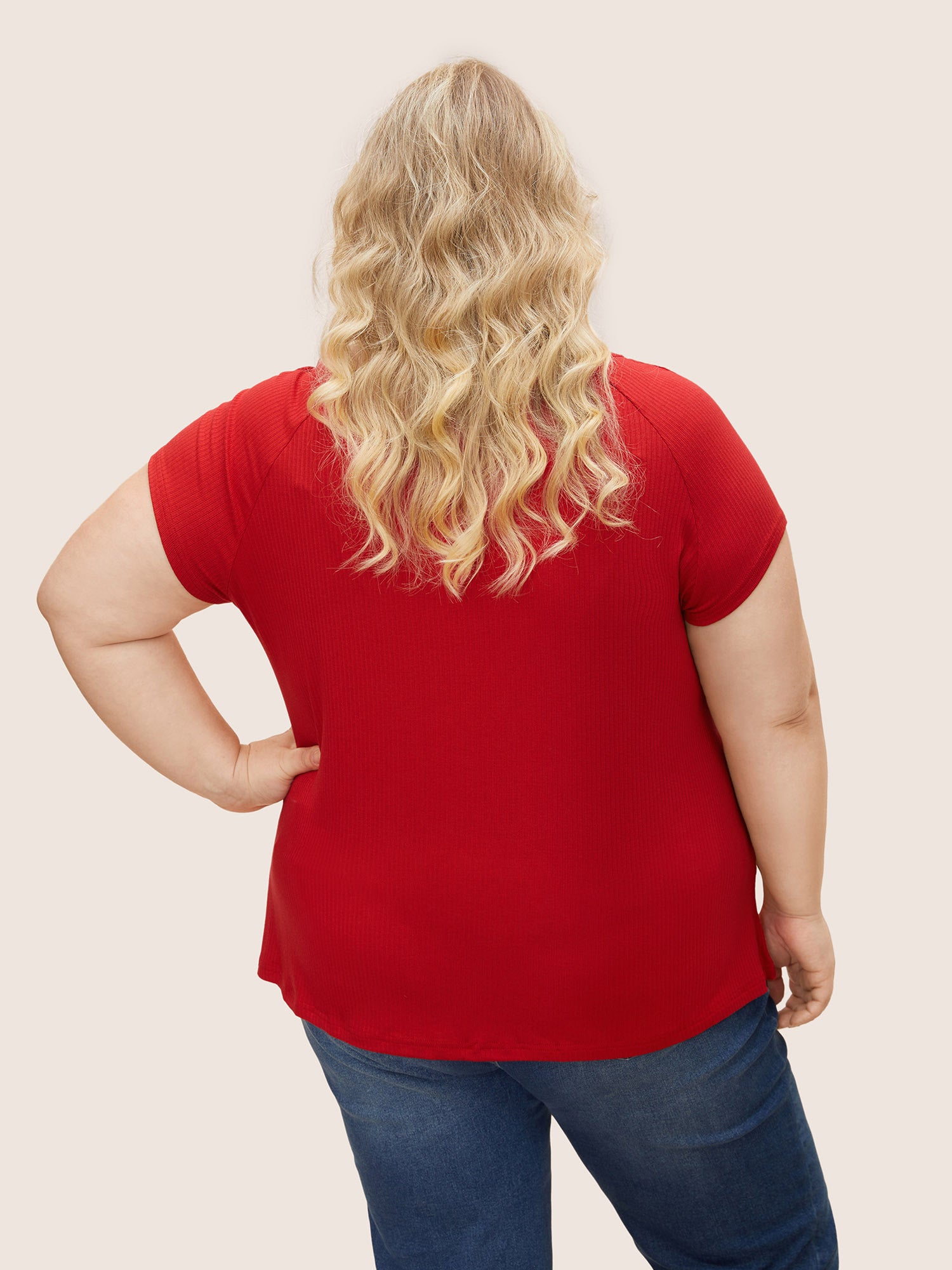 Solid Notched Collar Pit Strip T-shirt