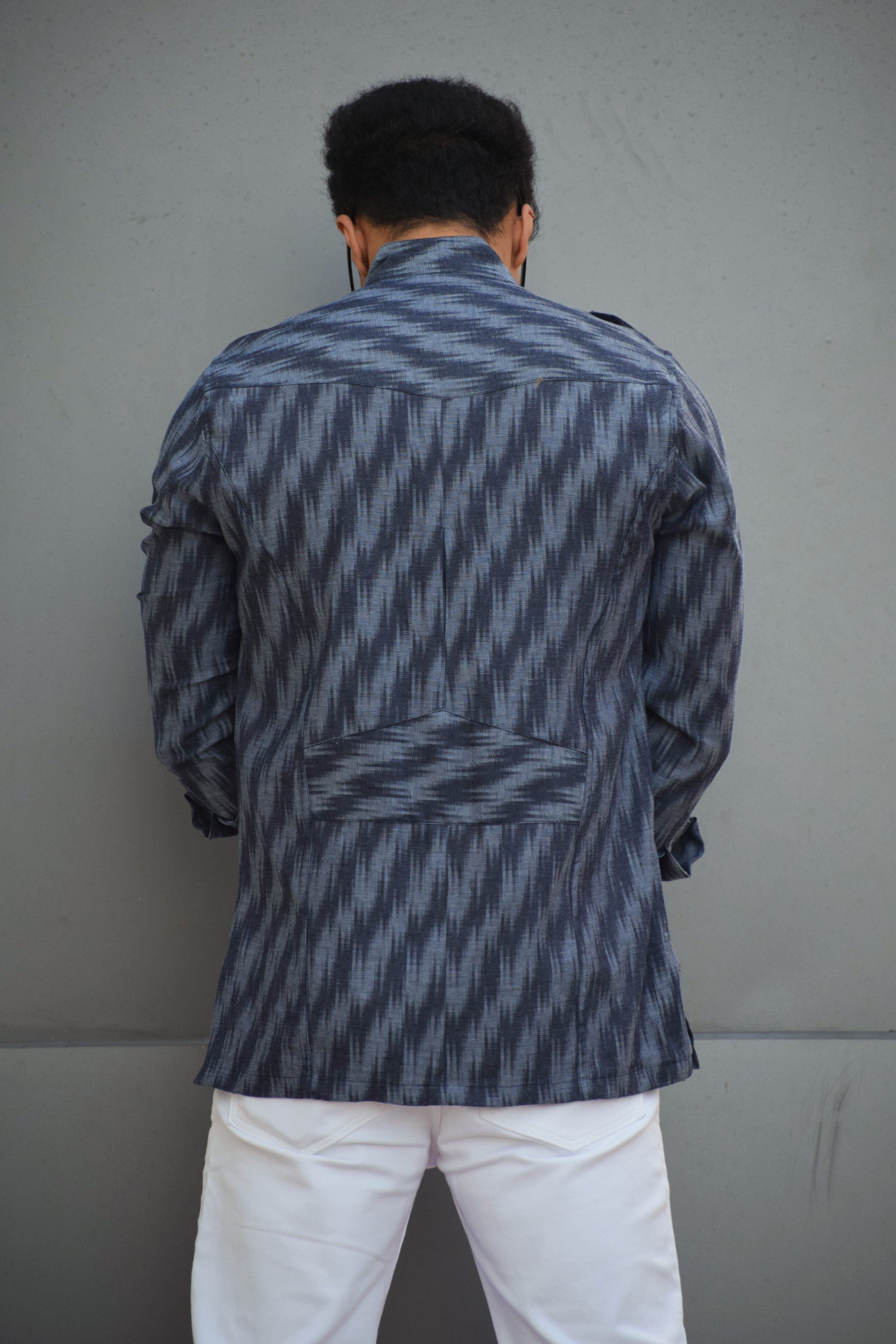Abstract Print Blue-Grey Vintage Hunting Style Shirt