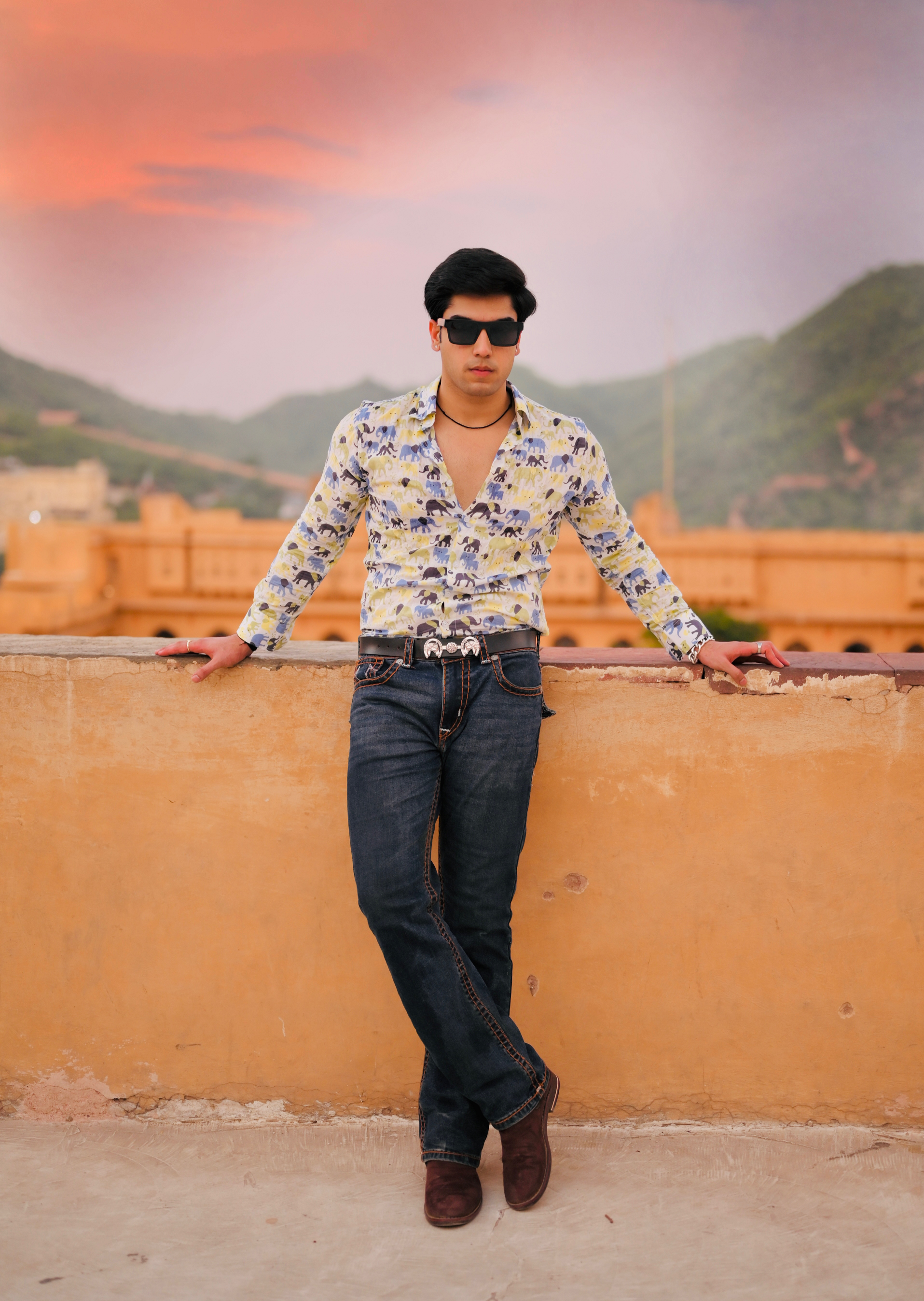 Sanganeri Elephant Printed Antique White Shirt