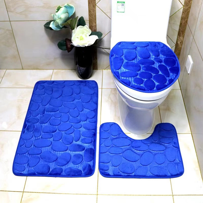 Pebble Pattern Toilet Three-piece Bathroom Absorbent Floor Mat Quick-drying Toilet Coral Velvet Floor Mat Toilet Non-slip Mat