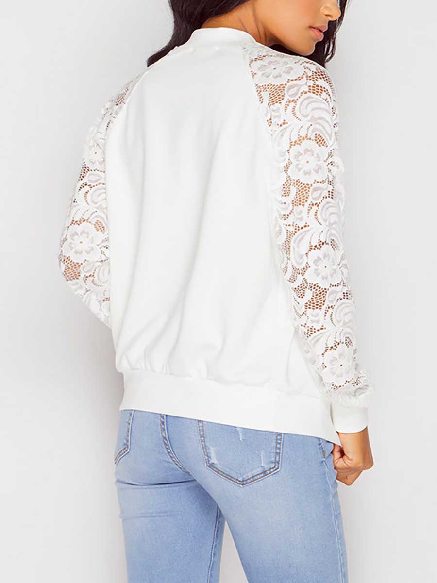 Long Sleeve Lace Patchwork Zipper Small Coat Jacket