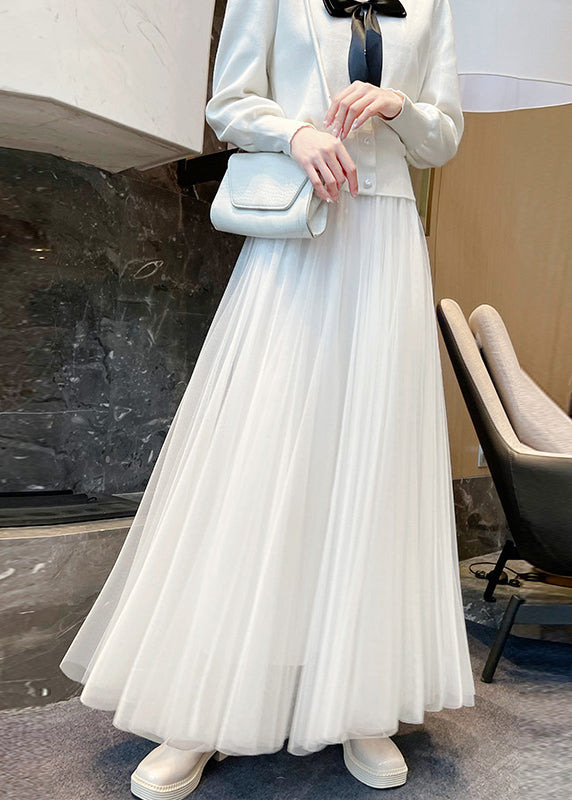 Khaki High Waist Wrinkled Tulle Skirts Summer