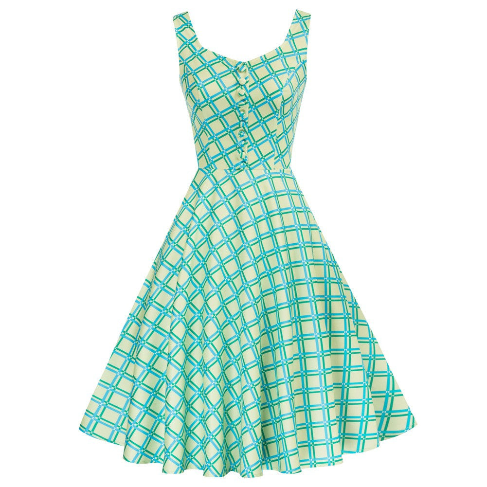 1950s Vintage Sleeveless Printed A-Line Dress