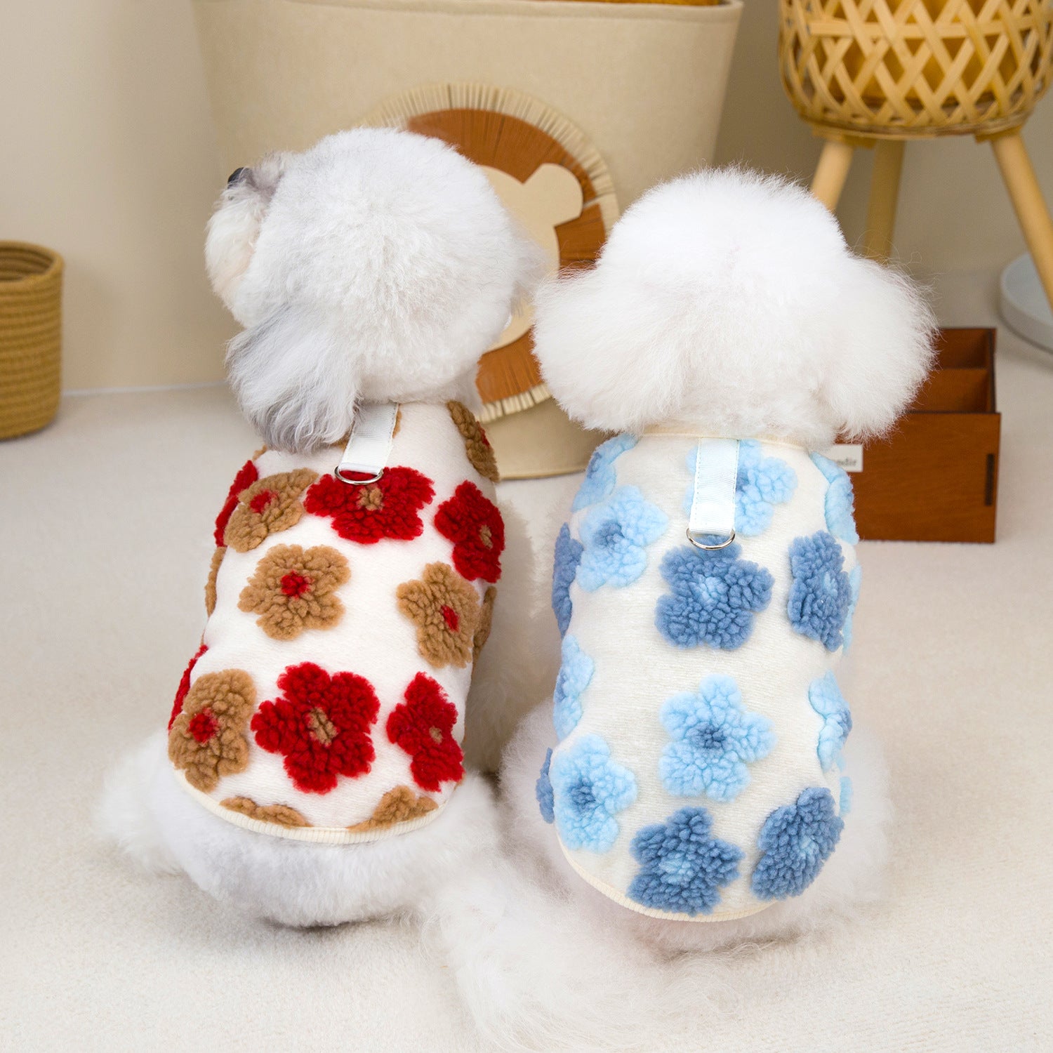 Fleece Flower Decor Dog Cat Harness Vest