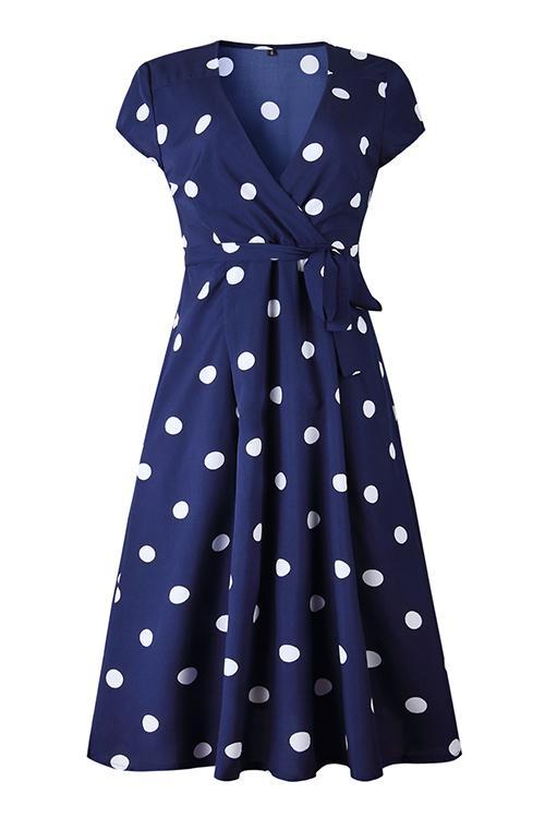 Dot Print V Neck Sleeveless Dress