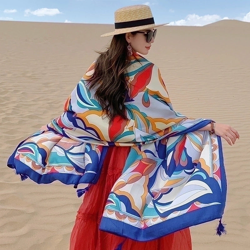 Women's Elegant Printing Cotton And Linen Shawl