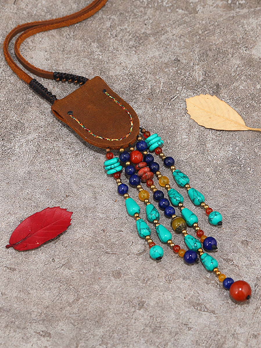 Ethinc Leather Turquoise Bead Alloy Tassel