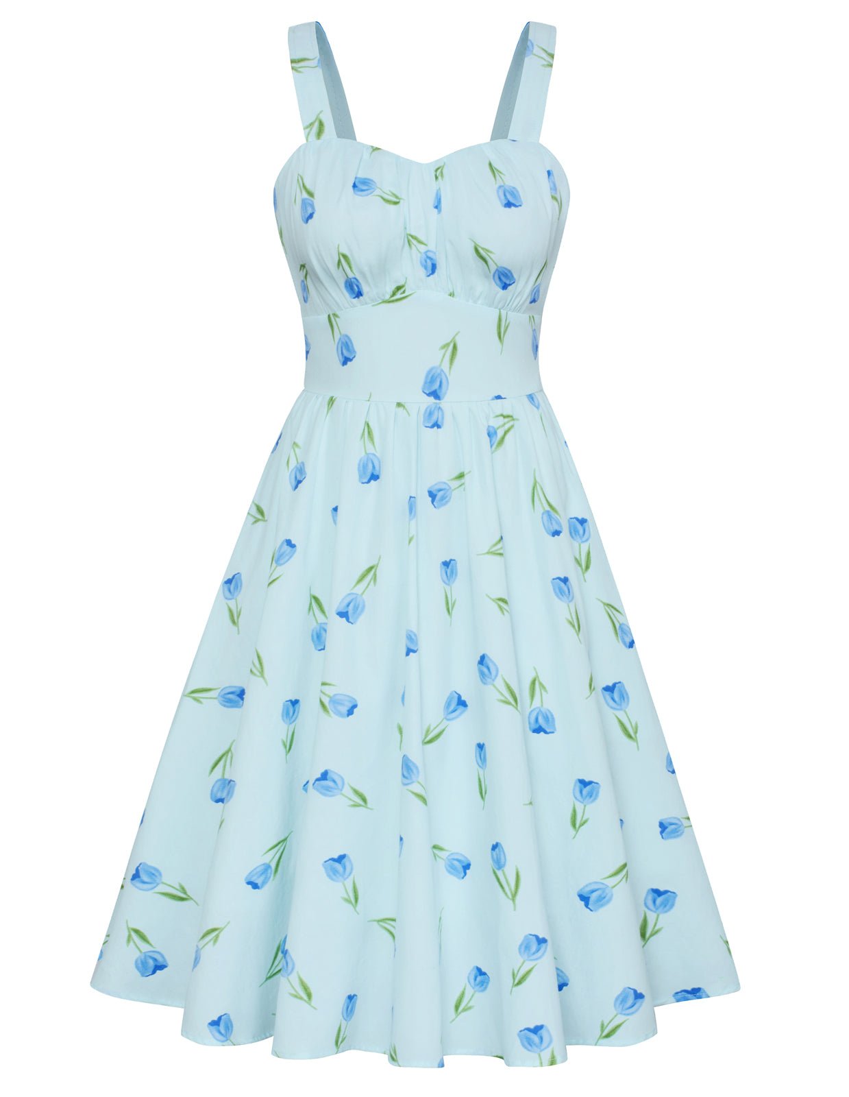 Vintage Floral Two-Way Defined Waist Dress Ruched Bodice Flared A-Line Dress