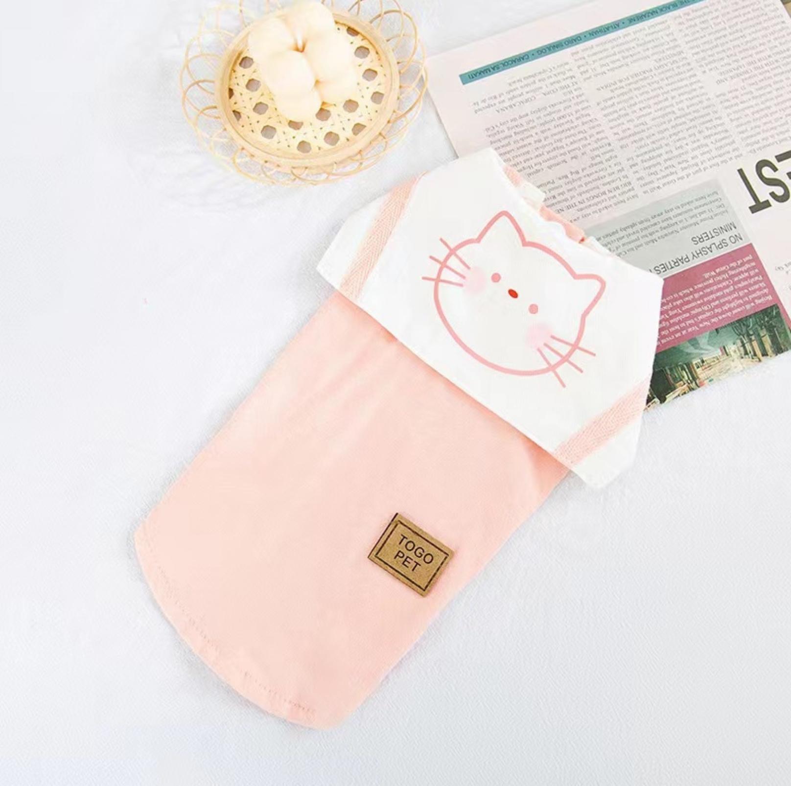 Summer Pet Vest with Naval Collar & Kitty Print