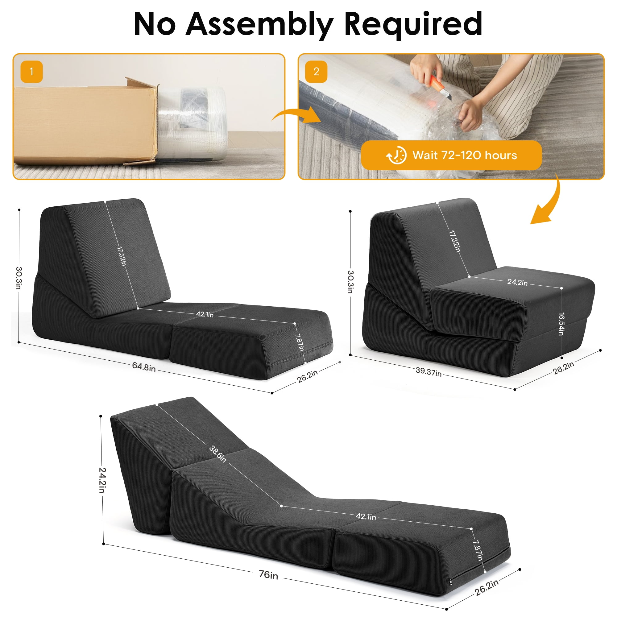 Folding Sofa Bed, 3 in 1 Convertible Sleeper Chair, Floor Couch with Back Support, Single Chair Bed for Living Room