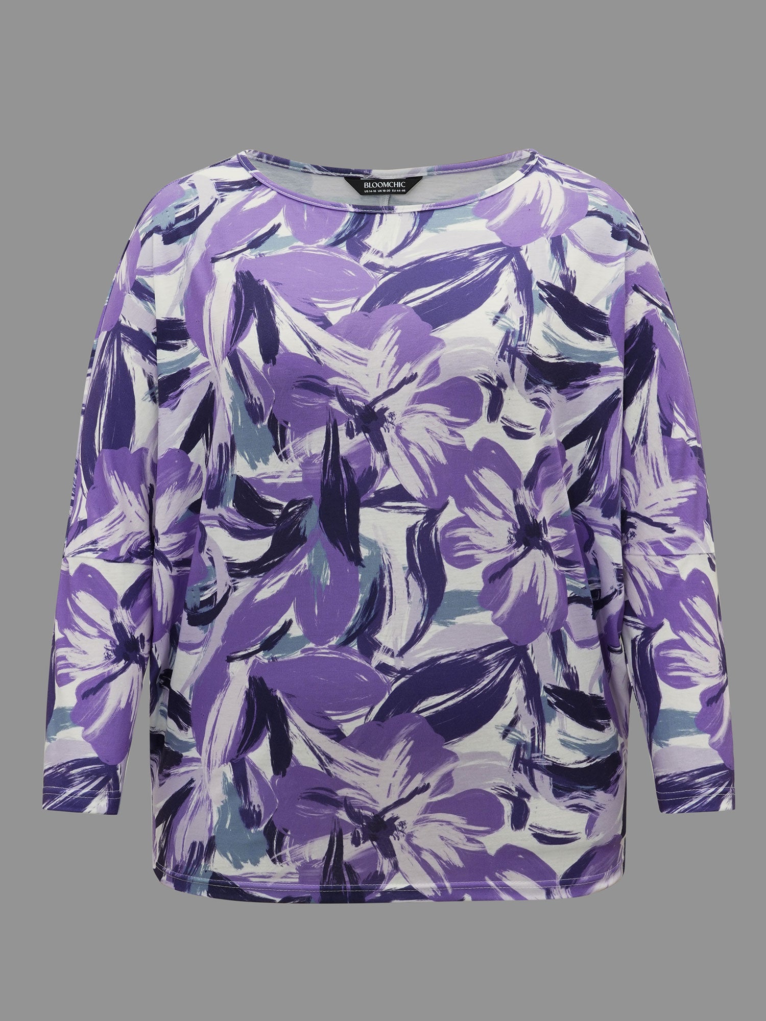 Watercolor Floral Boat Neck Batwing Sleeve Top