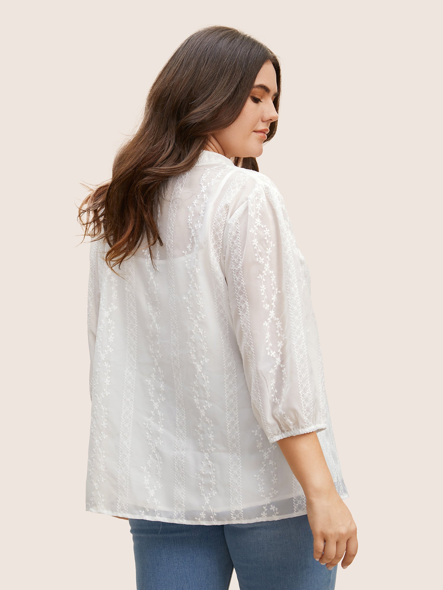 Texture Mesh Button Detail Tucked Seam Blouse