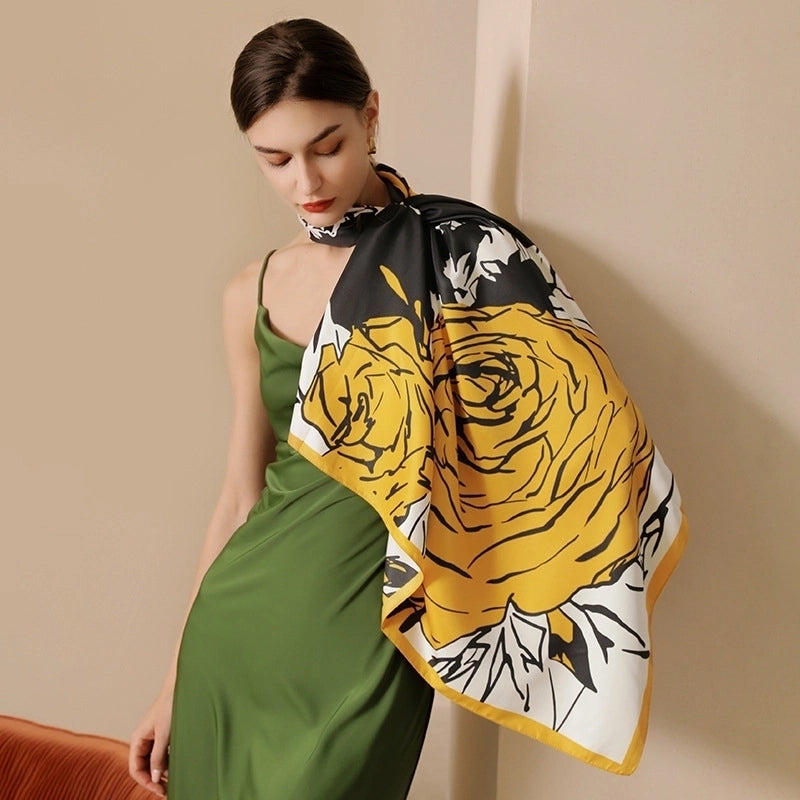 Women's Retro Color Block Satin Silk Scarves
