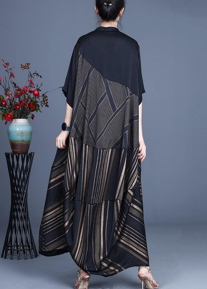 Luxury Black Striped Button Patchwork Coat Summer