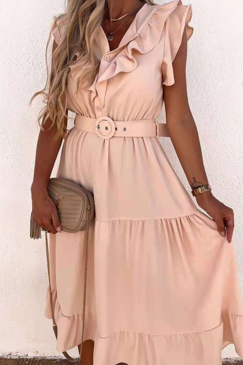 Fashion V Neck Belt Short Sleeve Dress