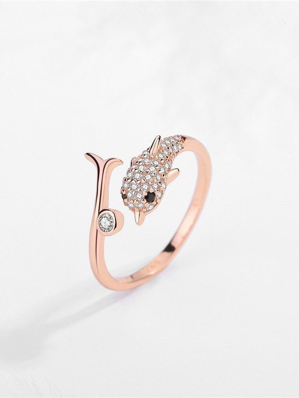 925 Sterling Silver Cubic Zirconia Dolphin Ring