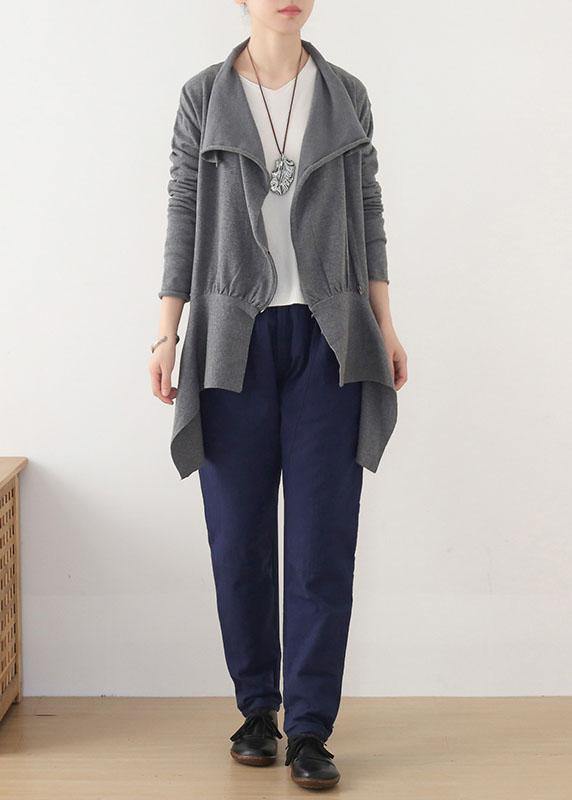 Chic Grey Peter Pan Collar Zippered Fall Short Coat