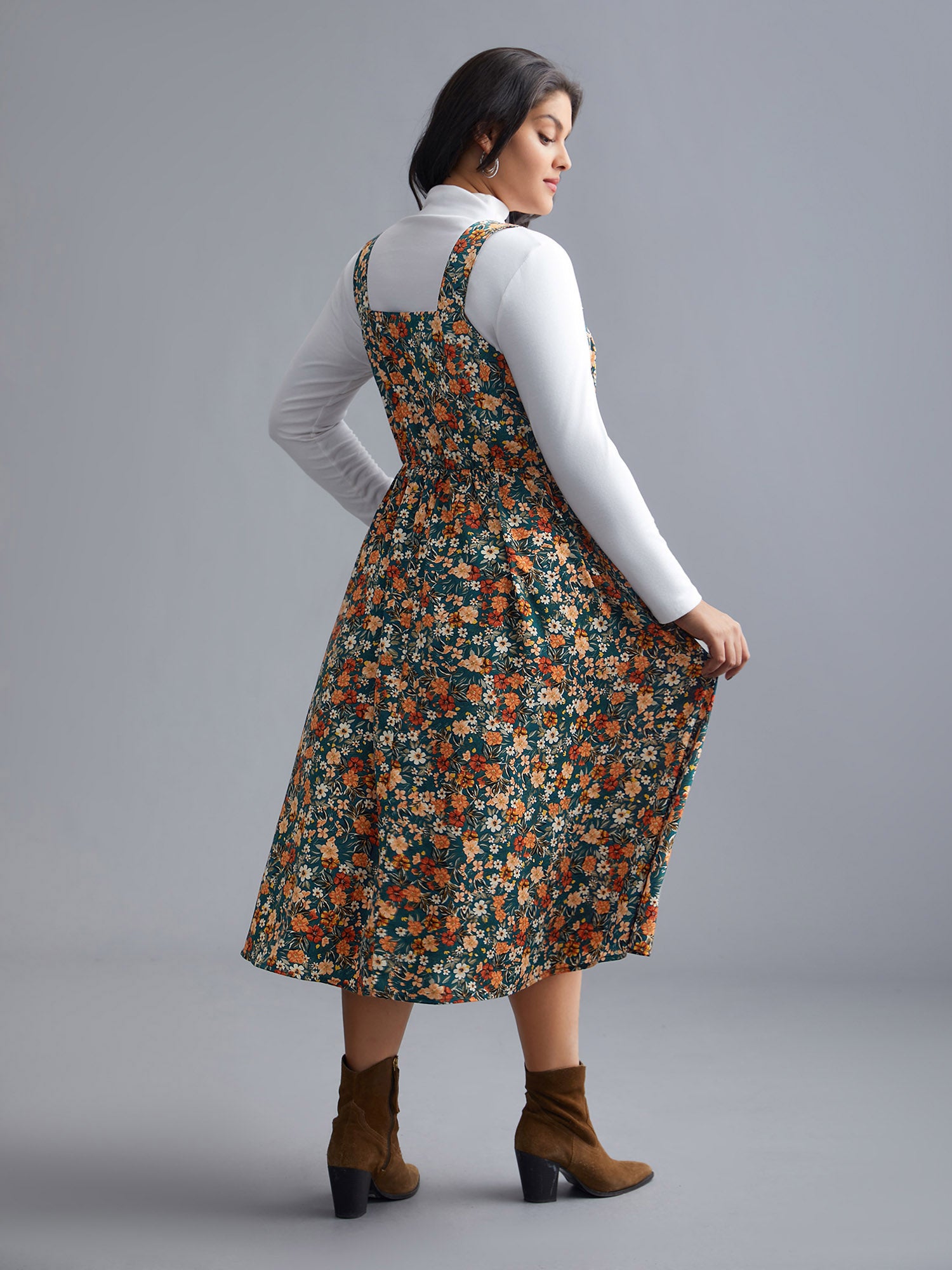 Ditsy Floral Adjustable Straps Elastic Waist Dress