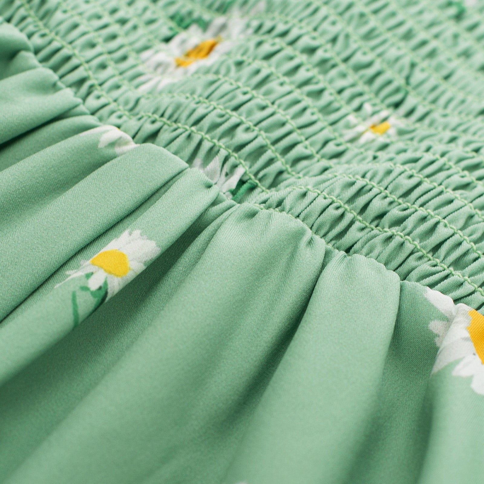 Vintage Daisy Flower Print Cottagecore Cocktail Dresses Square Neck Puff Sleeve Dress with Pockets