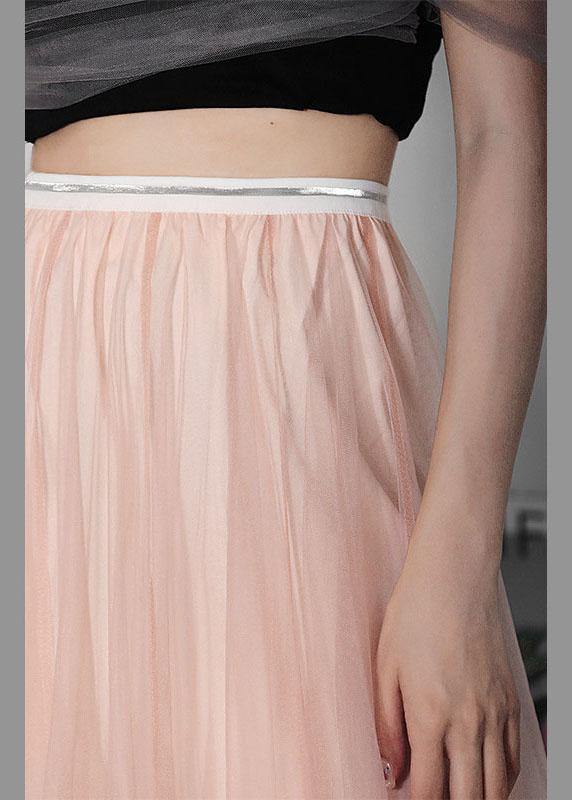 Art Pink Tulle Elastic Waist A Line  Skirt