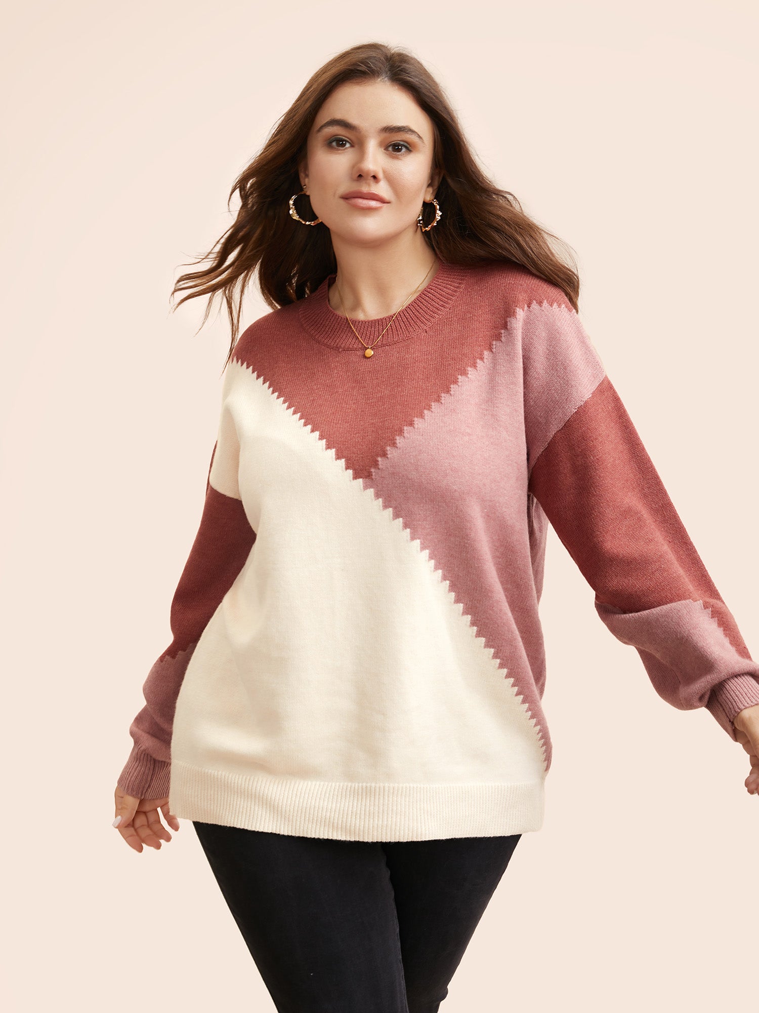 Colorblock Contrast Round Neck Pullover