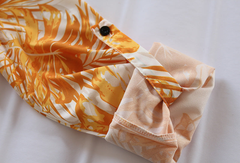 Printed Lace-Up Loose Maxi dress