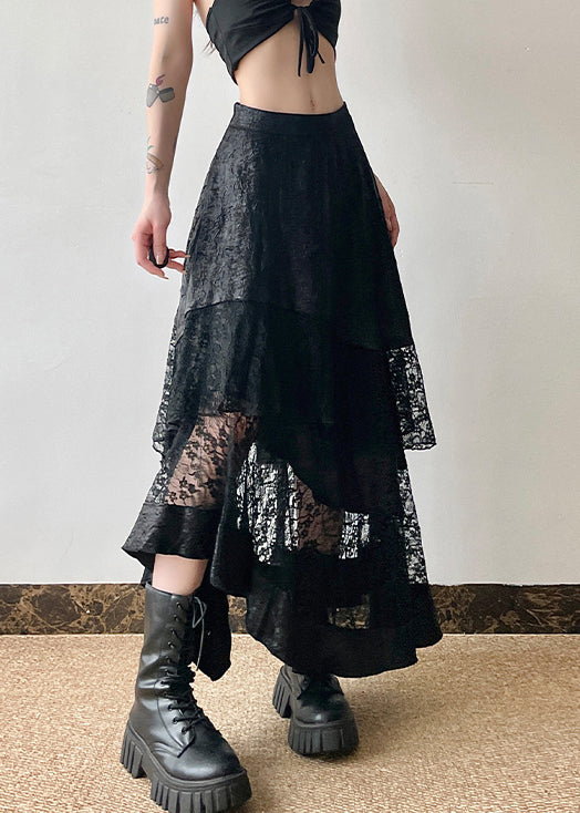 Black High Waist Patchwork Lace Skirts Summer