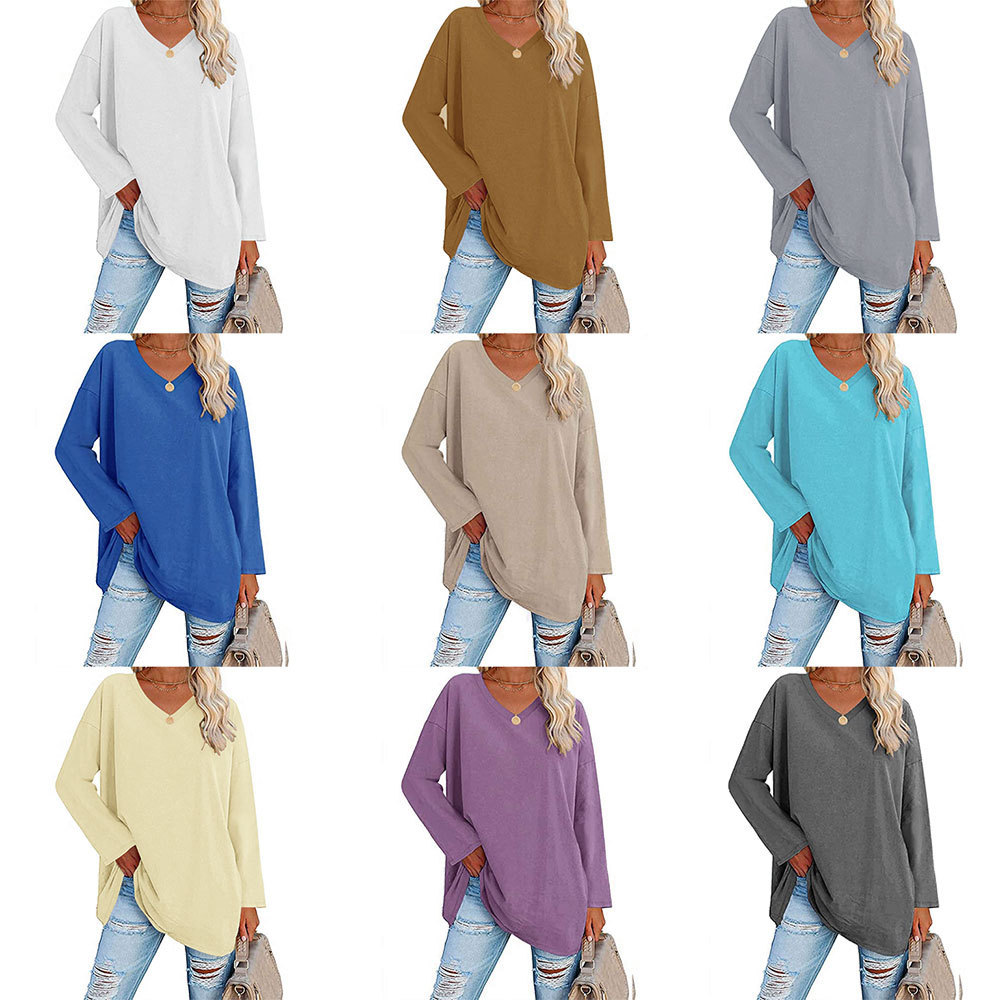 Multicolor - Women's Loose Long Sleeve Fashion V-neck Top